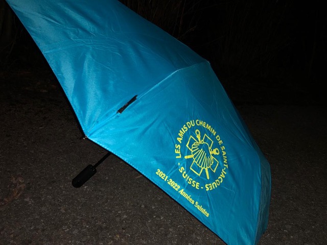 Parapluie bleu avec le logo de l'association